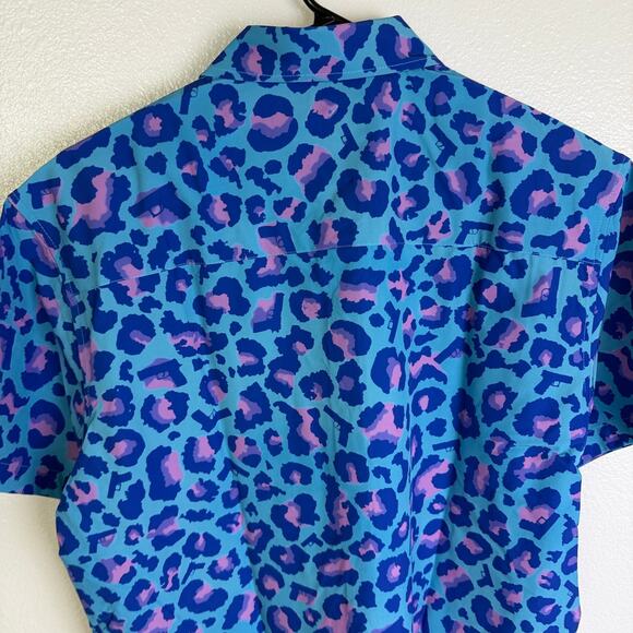 Retro Rifle Shirt Mens Medium Blue Leopard Short Sleeve Button Up Stretch NWT - Picture 11 of 14